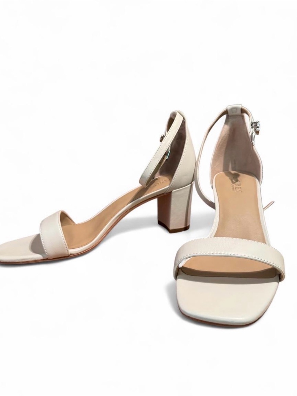 Lauren Ralph Lauren Cream Ankle-Strap Block Heel Sandals Size 8.5